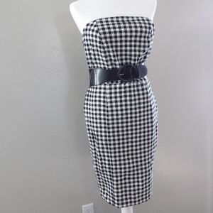 Go‎ International Dress Womens 8 Houndstooth Strapless Retro Plaid Belt Bodycon